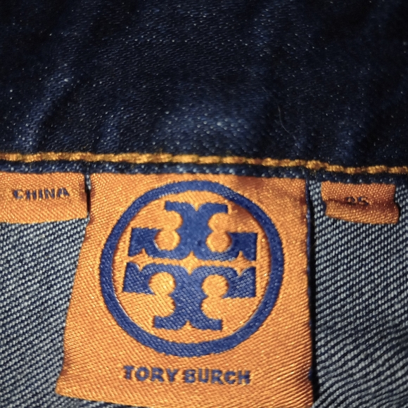 Tory Burch Women's Blue Denim Dark Wash Cuffed Straight Leg Jeans Size 25 - Picture 7 of 12